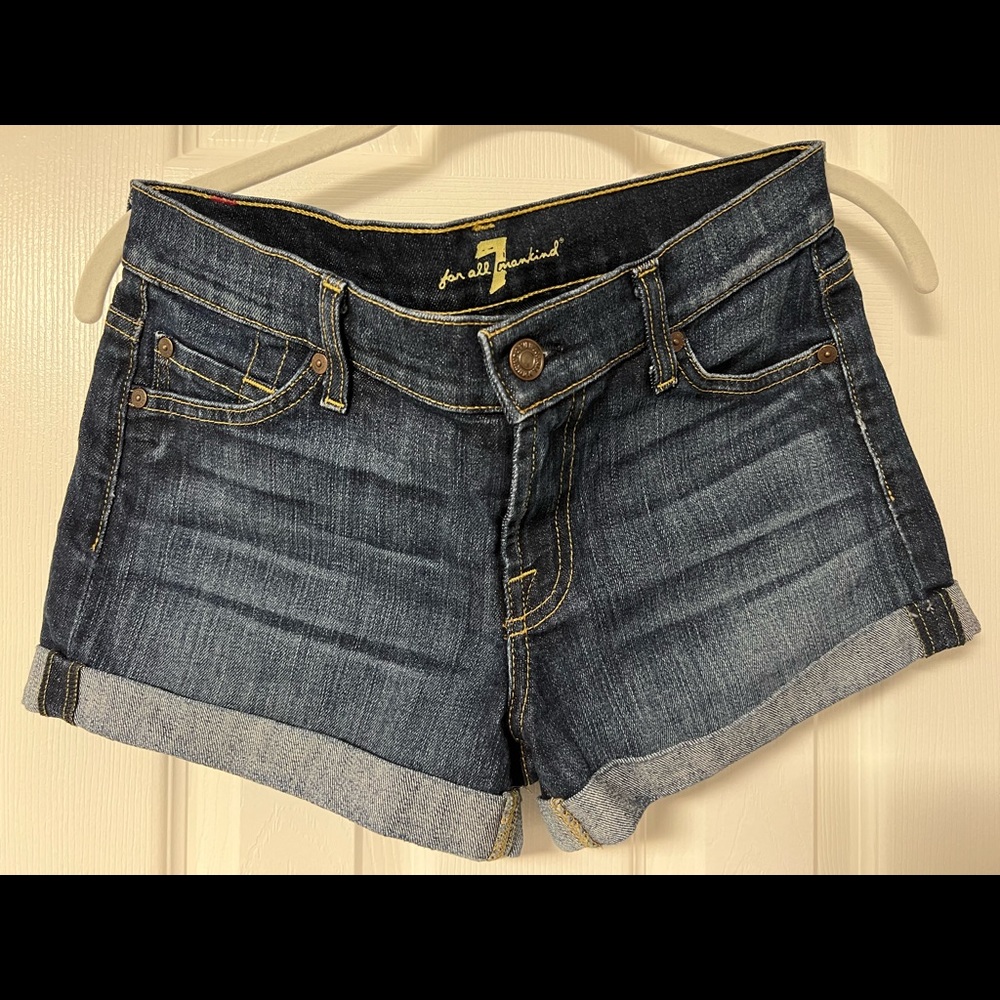 7 for All Mankind Size 26 Mid rise rolled jean shorts